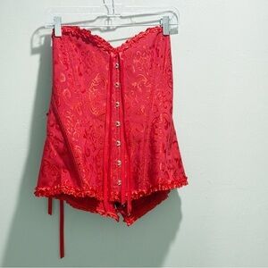 Red Satin Women’s Plus Size Brocade Pin-Up Sexy Gothic Lingerie Adjustable Sz 5X